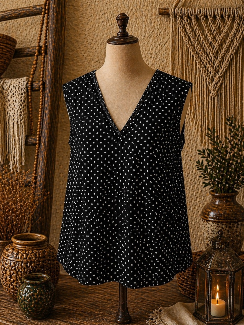 DR2‎ Daniel Rainn Anthropologie Polka Dot Black White Blouse Size Large